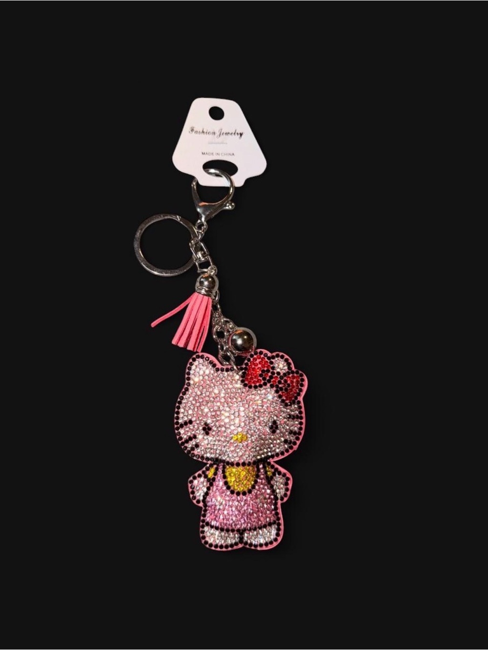 Hello Kitty-Inspired Pink Crystal Keychain with Tassel